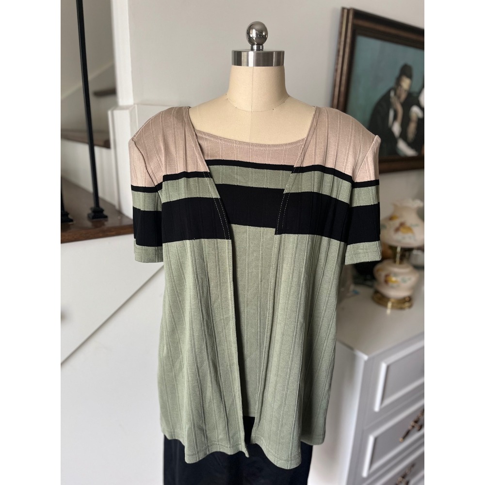 Megan Lee 90s Ribbed Striped Cardigan Top Vintage Grunge‎ Soft Alt E-girl 14P